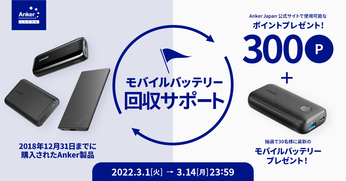 2018年末までに購入したAnkerのモバイルバッテリーが対象！3月1