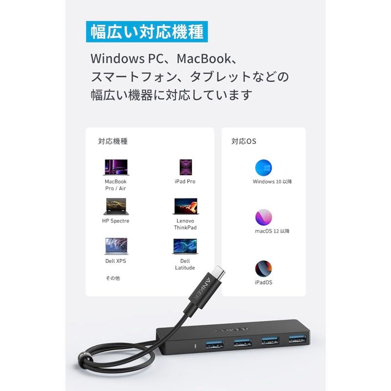 Anker USB-C データ ハブ (4-in-1 5Gbps) 60cmケーブル A8309012