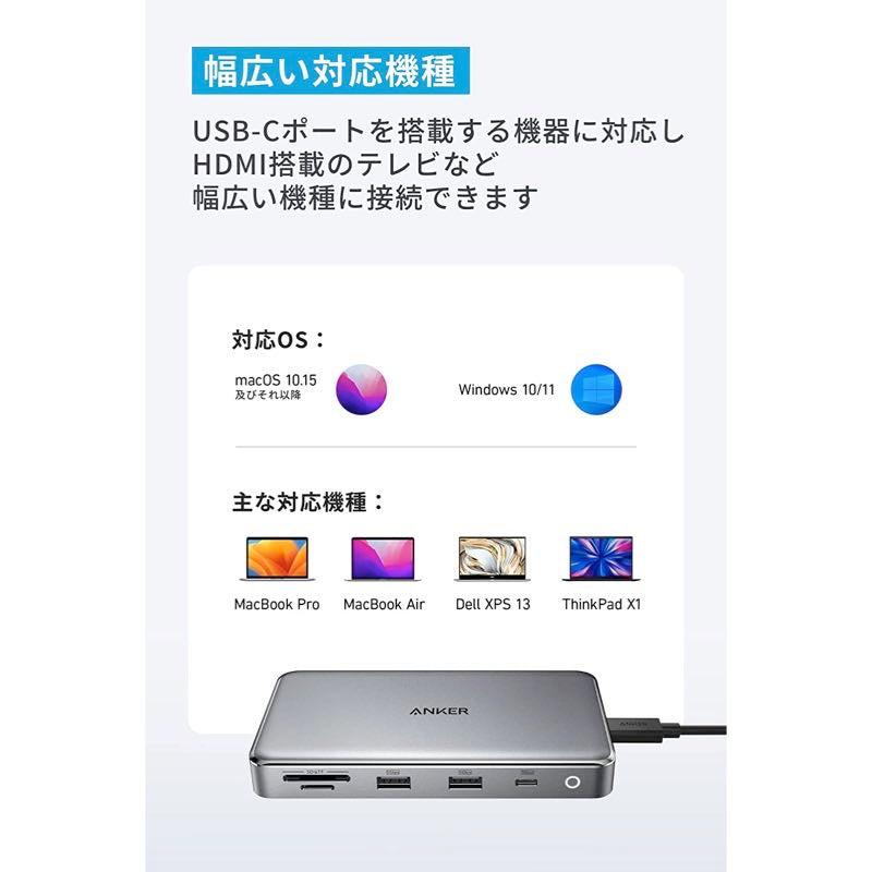Anker 563 USB-C ハブ (10-in-1, Dual 4K HDMI, for MacBook) | USB-C