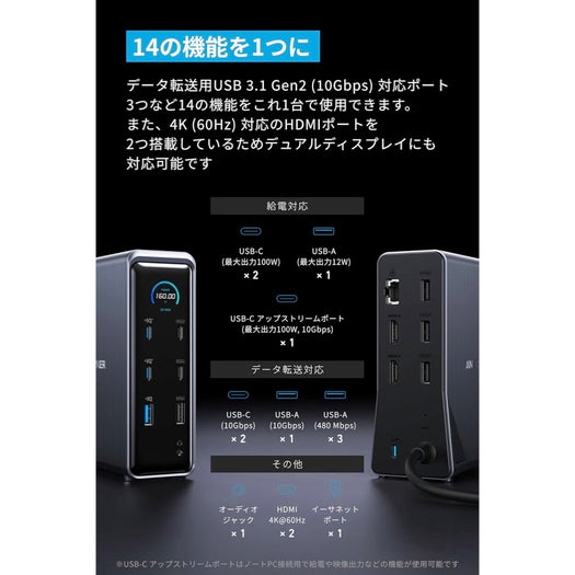 Anker Prime ドッキングステーション (14-in-1, Dual Display, 160W)