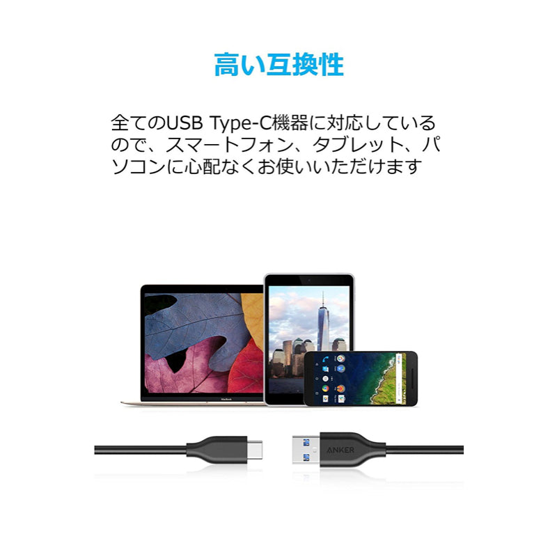 Anker PowerLine USB-C & USB-A ケーブル (USB3.0対応) 0.9m