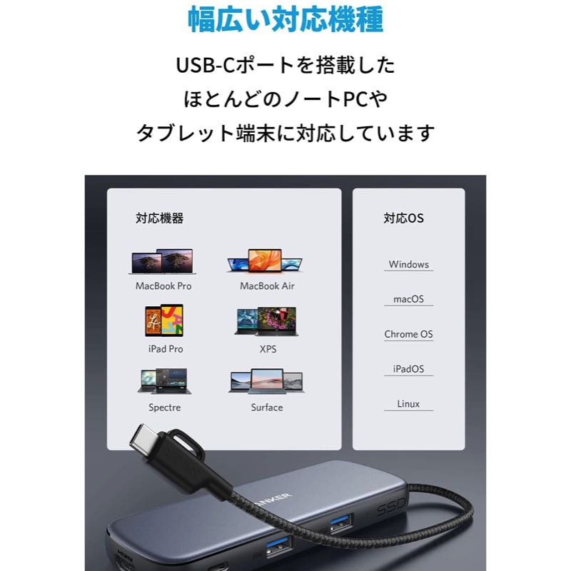 色グレーAnker PowerExpand 4-in-1 USB-C SSD ハブ